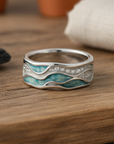 Turquoise Silvered Waves Ring