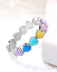 Rainbow Hearts Ring in 925 Sterling Silver and Hand Painted Enamel