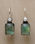 Vintage Green Stone Inlaid Pearl Earrings