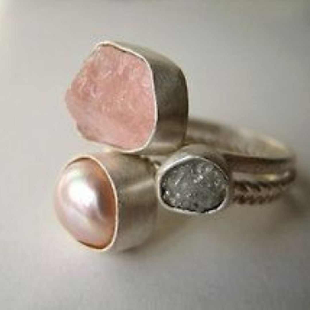 Vintage Crystal &amp; Rose Pearl Ring