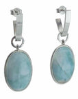 Vintage Oval Stone Silver Earrings