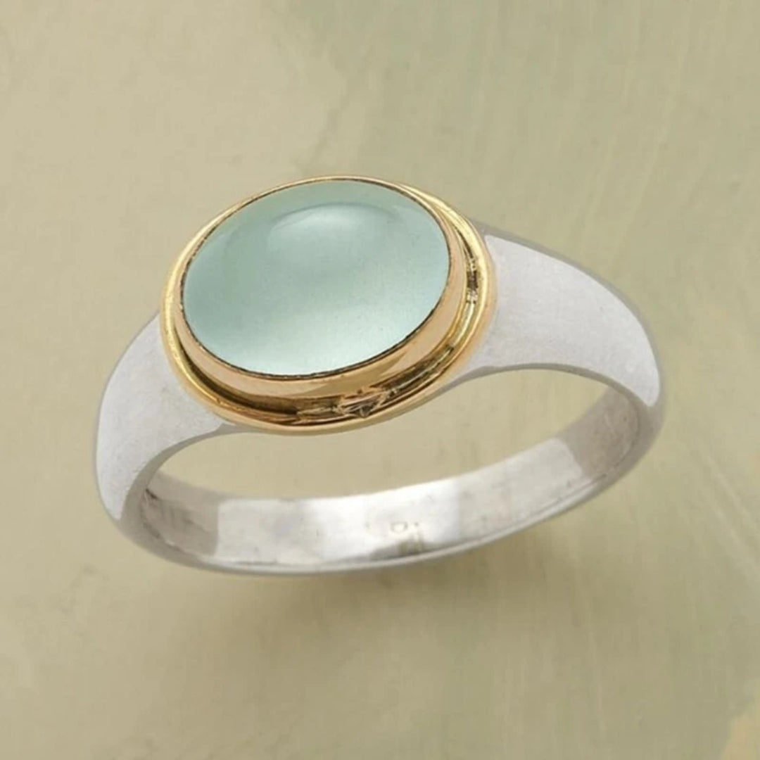 Vintage Gold &amp; Silver Green Stone Ring
