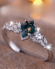 Moss Agate Stone Bright Silver Ring