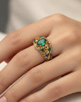 Green & Blue Crystal Gold Ring