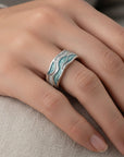 Turquoise Silvered Waves Ring