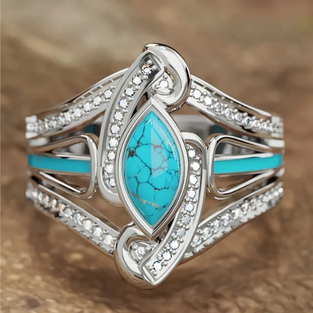 Blue Bright Drop Stone Silver Ring