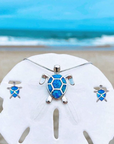 Sea Turtle Necklace + Earrings Set in Opal and Silver
