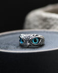 Owl of Good Luck Adjustable Ring in Silver and Opal