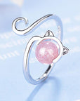 Pink Kitten Ring in 925 Sterling Silver and Agate