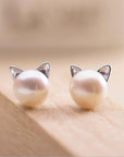 Earrings Kittens with Cultured Pearls and Silver