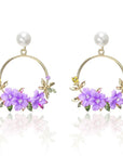 Flower and Pearl Earrings in Gold