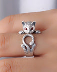 Adjustable Hand Painted Cat Ring in 925 Sterling Silver