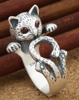 Adjustable Hand Painted Cat Ring in 925 Sterling Silver