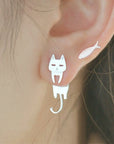 Silver Climbing Kitty Earring