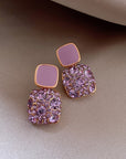 Luxury Purple Earrings with Zirconia Inlay