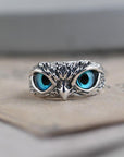 Owl of Good Luck Adjustable Ring in Silver and Opal