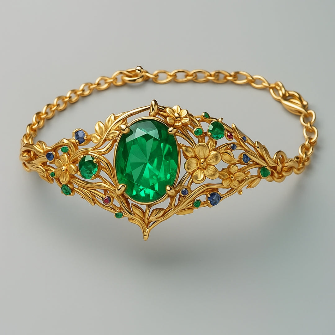 Green &amp; Blue Crystal Gold Bracelet