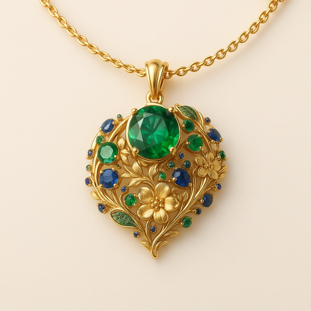 Green &amp; Blue Crystal Gold Necklace