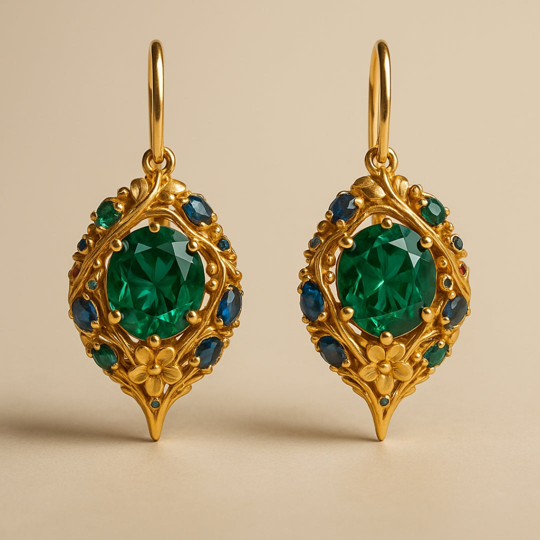 Green &amp; Blue Crystal Gold Earrings