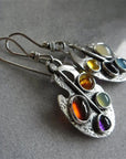 Multicoloured Stone Pendant Earrings