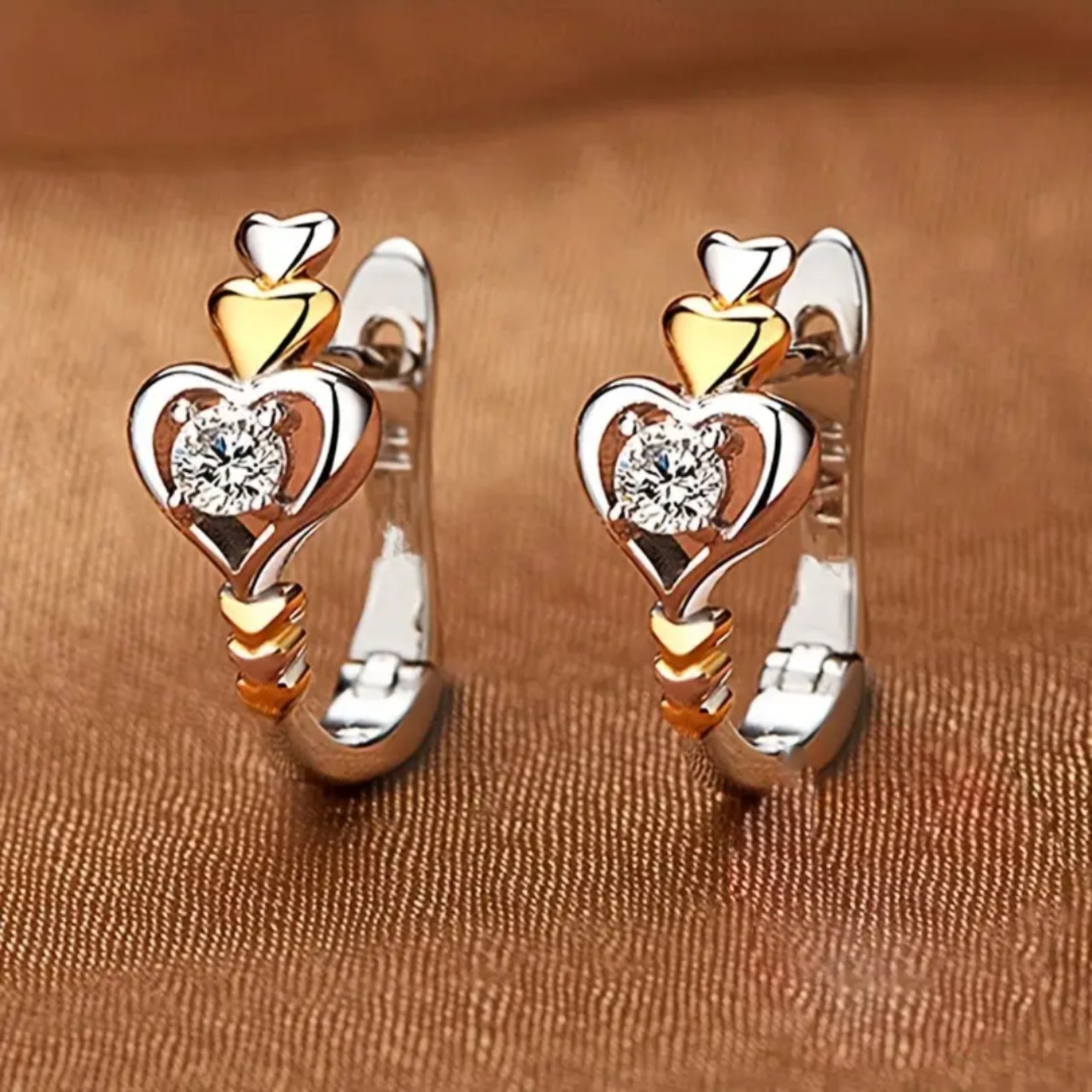 Heart Zirconia Gold &amp; Silver Hoop Earrings
