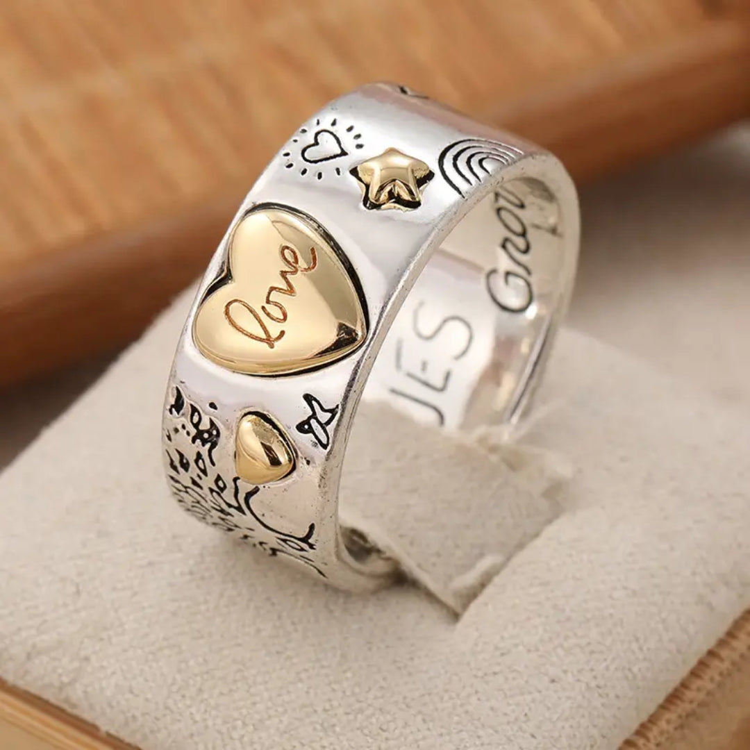 Gold &amp; Silver Heart Trail Ring