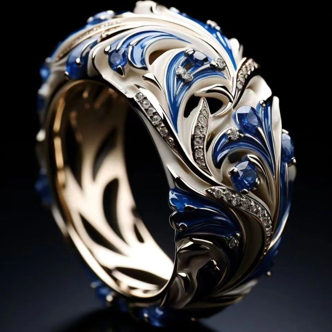 Exotic Blue &amp; White Zirconia Leaf Ring