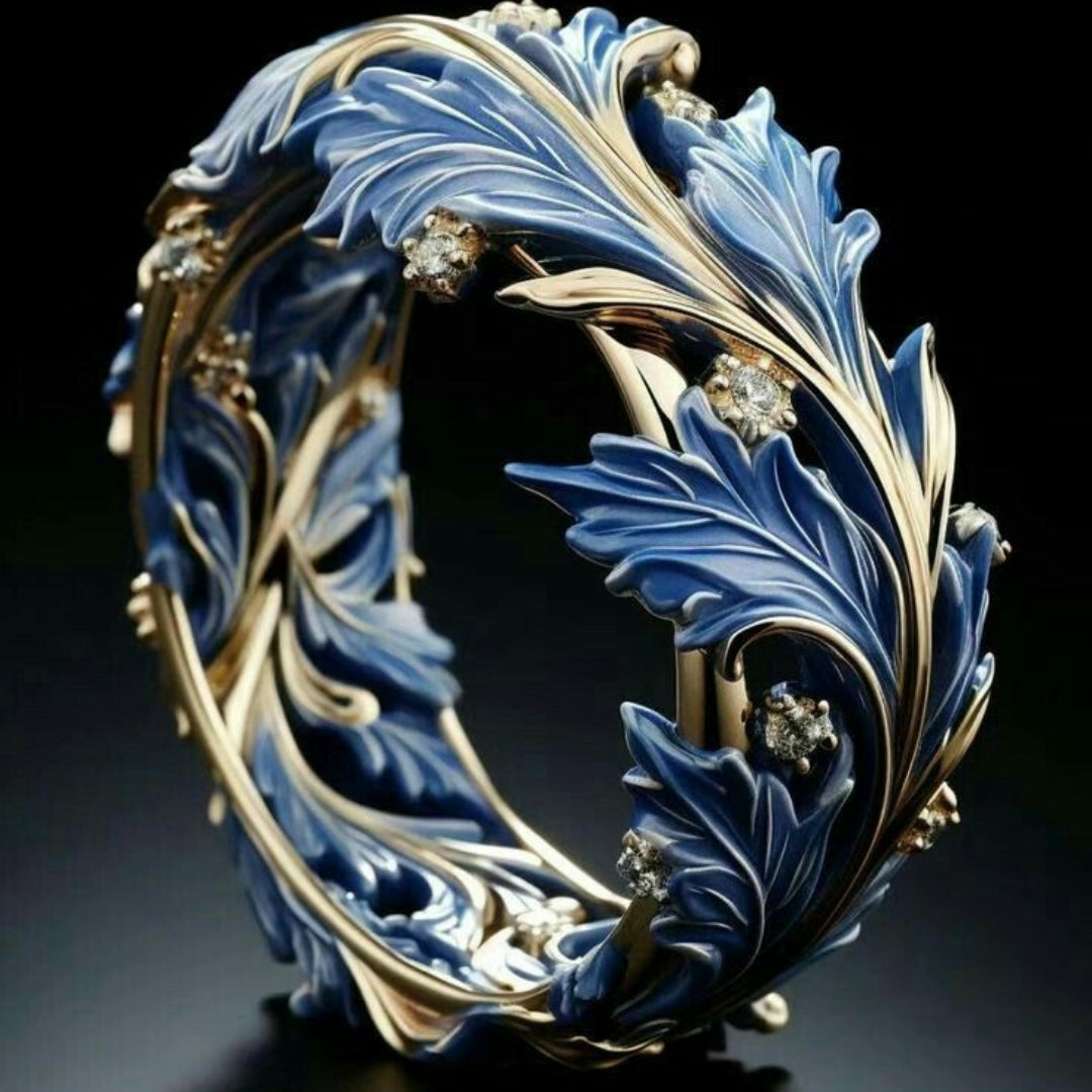Exotic Blue &amp; White Crystal Leaf Ring