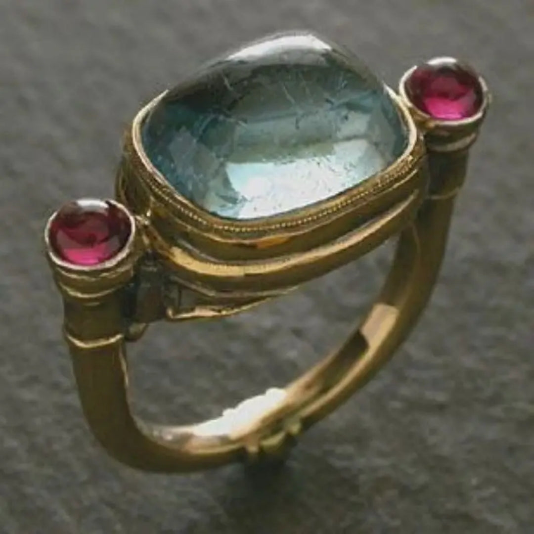 Blue &amp; Garnet Glass Ring