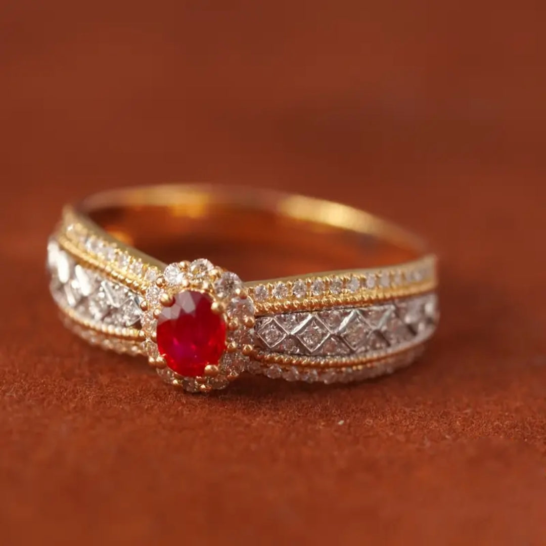 Red Zirconia Rounded Gold &amp; Silver Ring