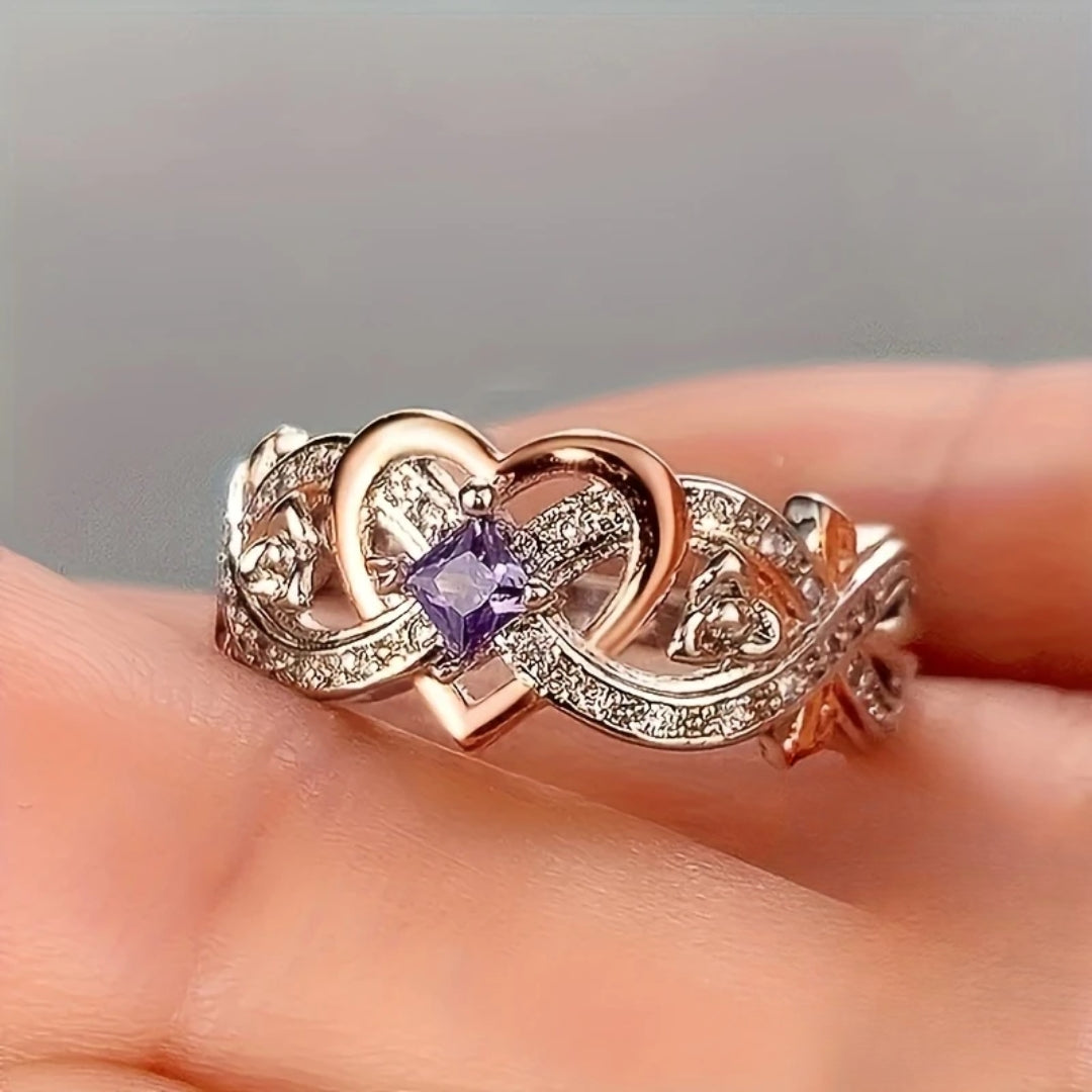 Bright Violet Gold &amp; Silver Heart Ring