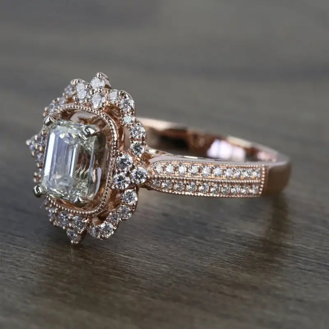 Elegant Greenish Glass Rose Ring
