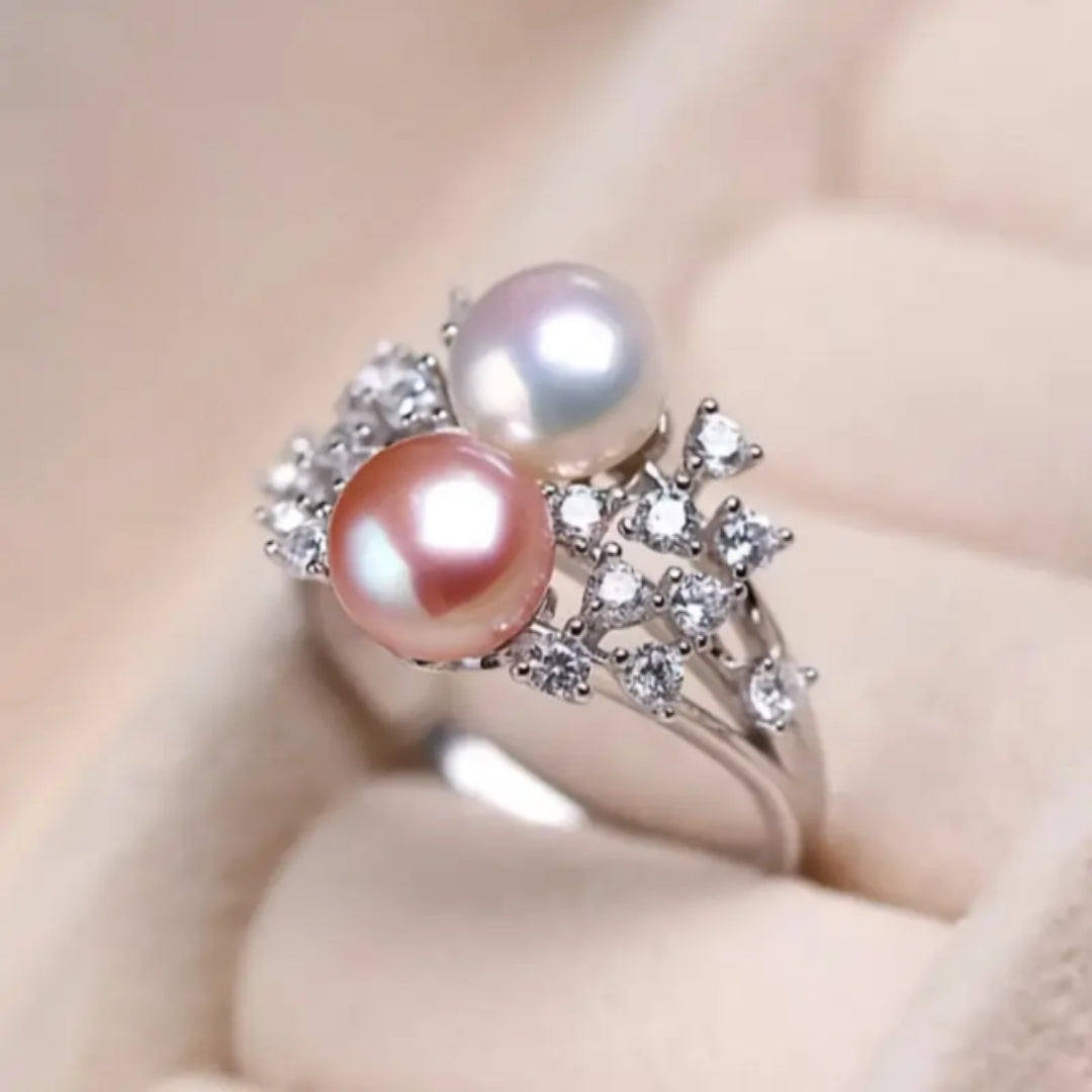 Rose &amp; White Pearl Silver Ring