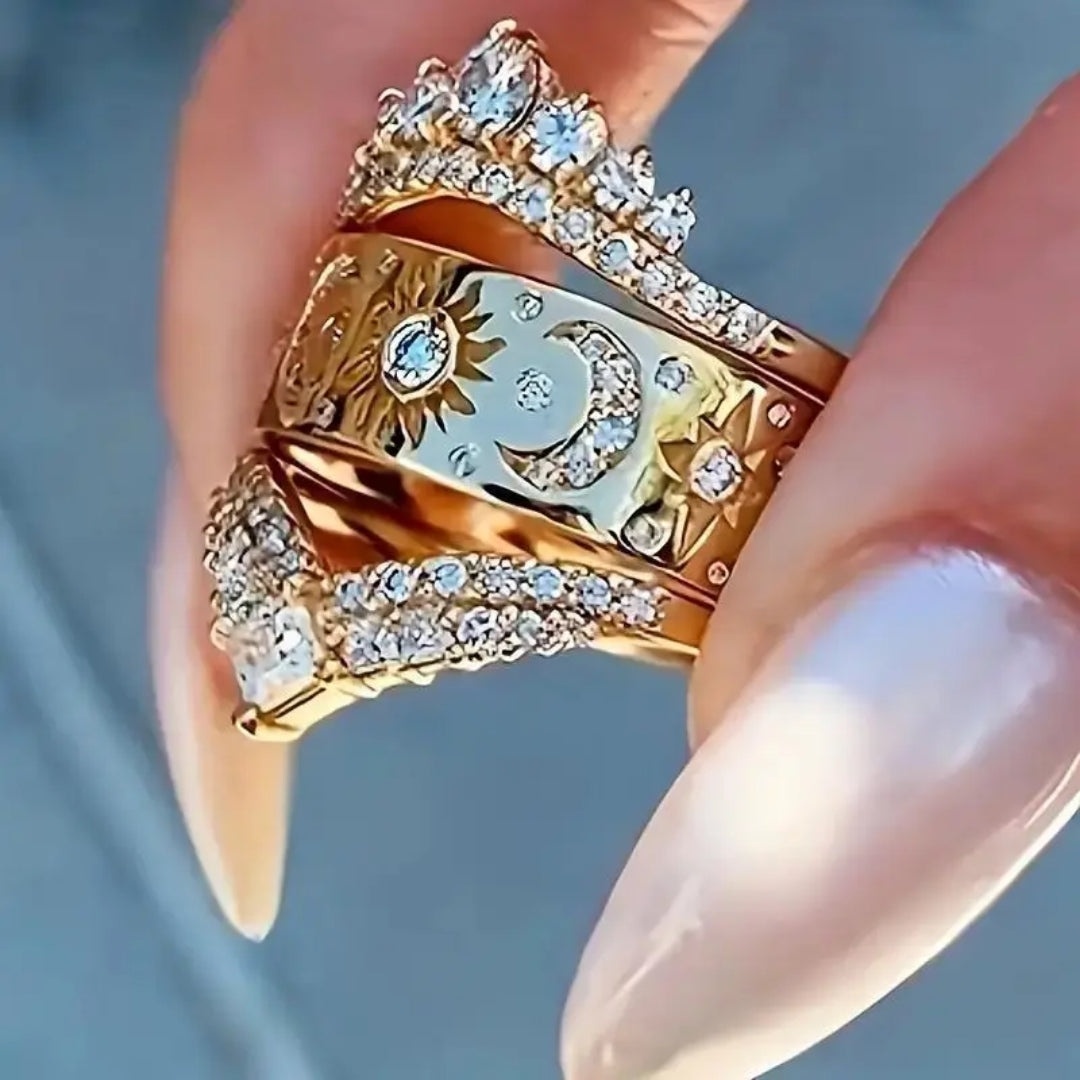Golden Bright Sun &amp; Moon Ring