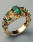 Green & Blue Crystal Gold Ring
