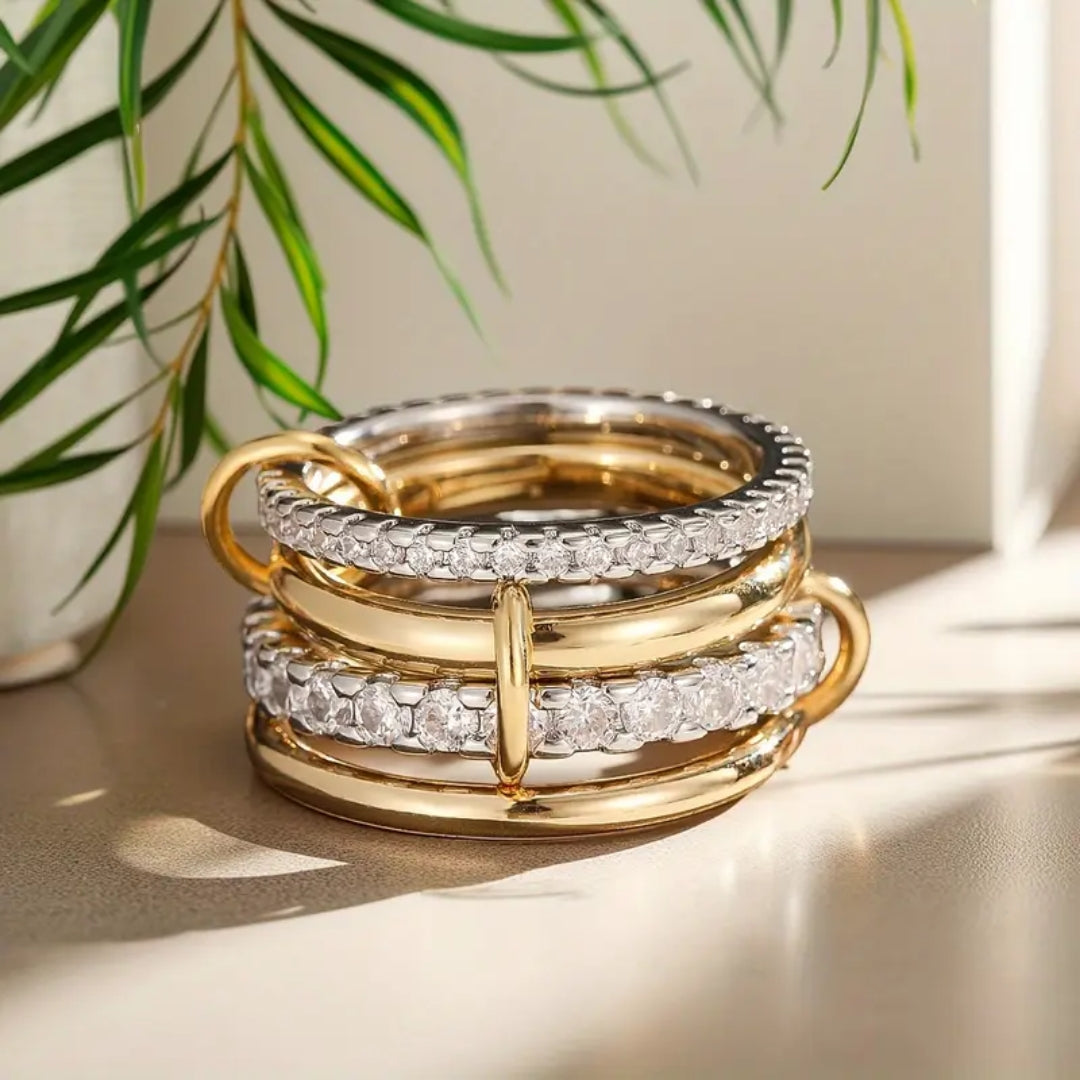 Elegant Zirconia &amp; Gold Layered Ring