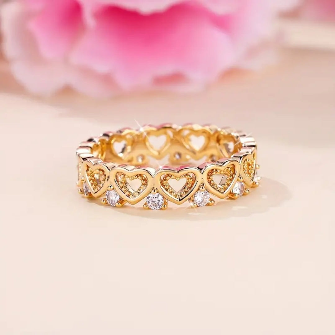 Gold Zirconia Trail Heart Ring
