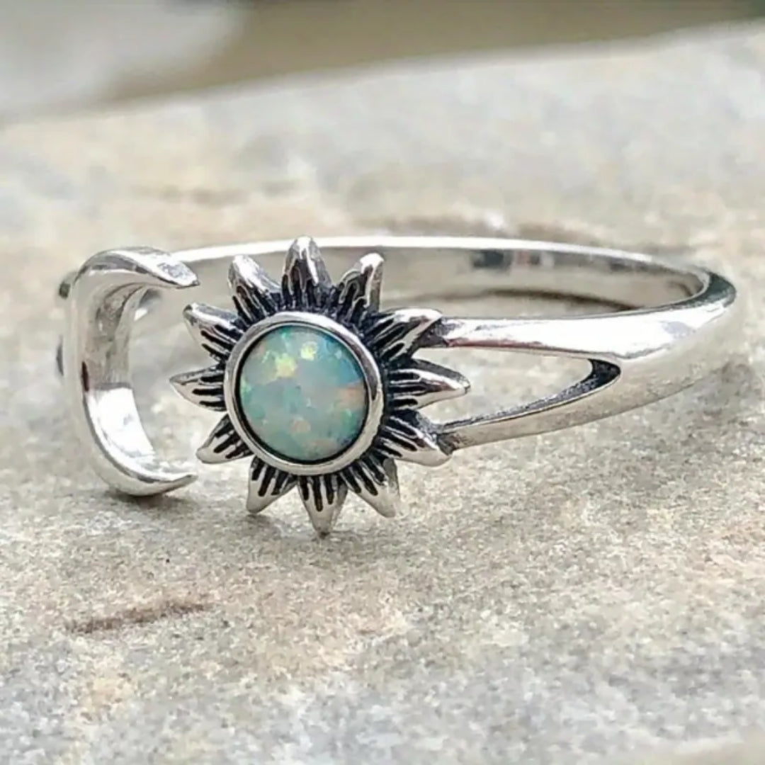 Opal Sun &amp; Moon Silver Ring