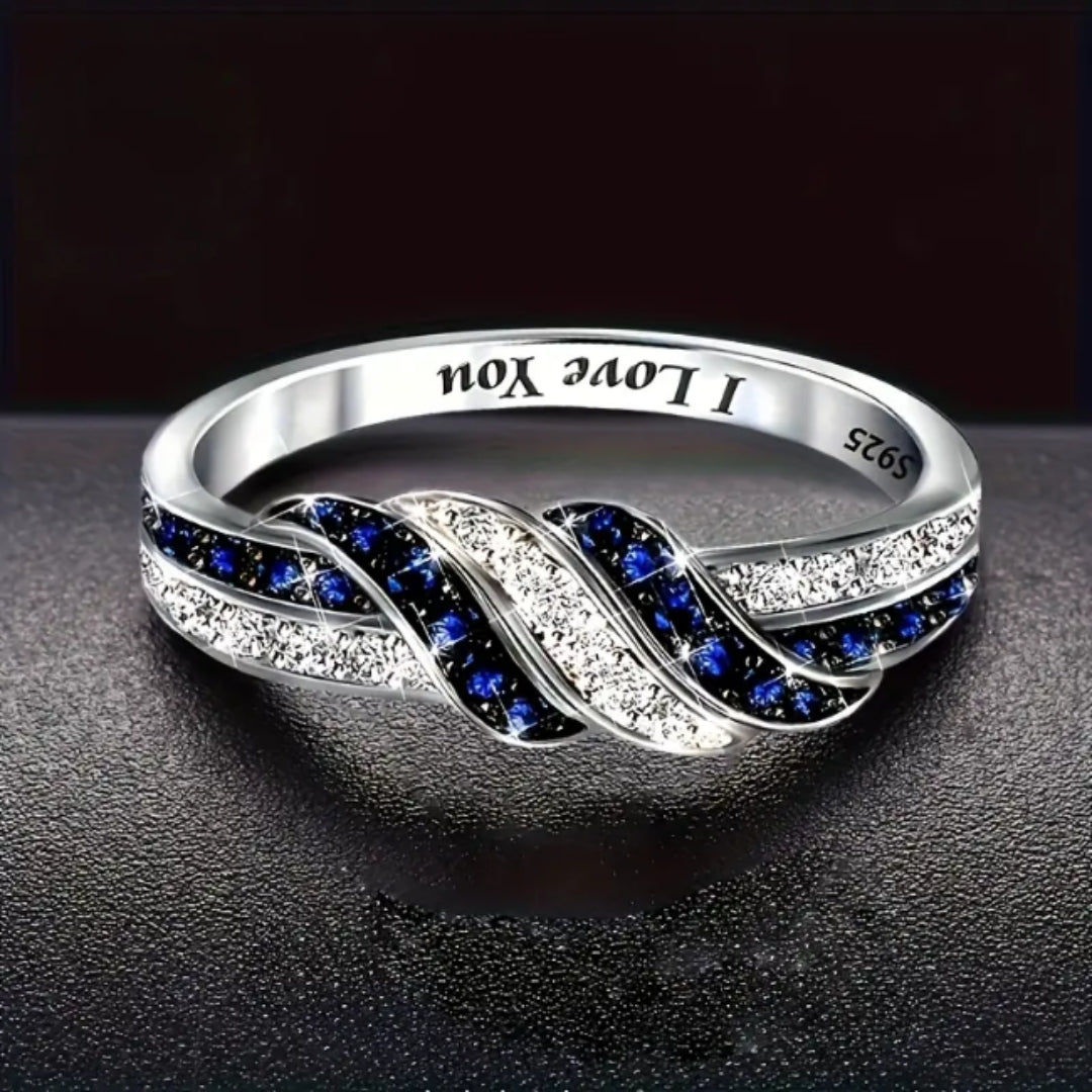 Braided Silver &amp; Blue Zirconia Ring