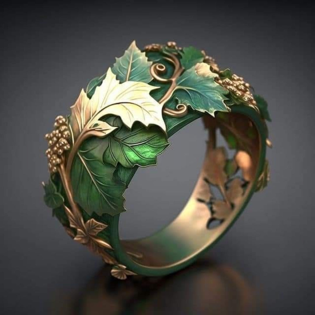 Exotic Green &amp; Gold Leaf Ring