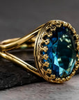 Blue Rounded Crystalline Gold Ring