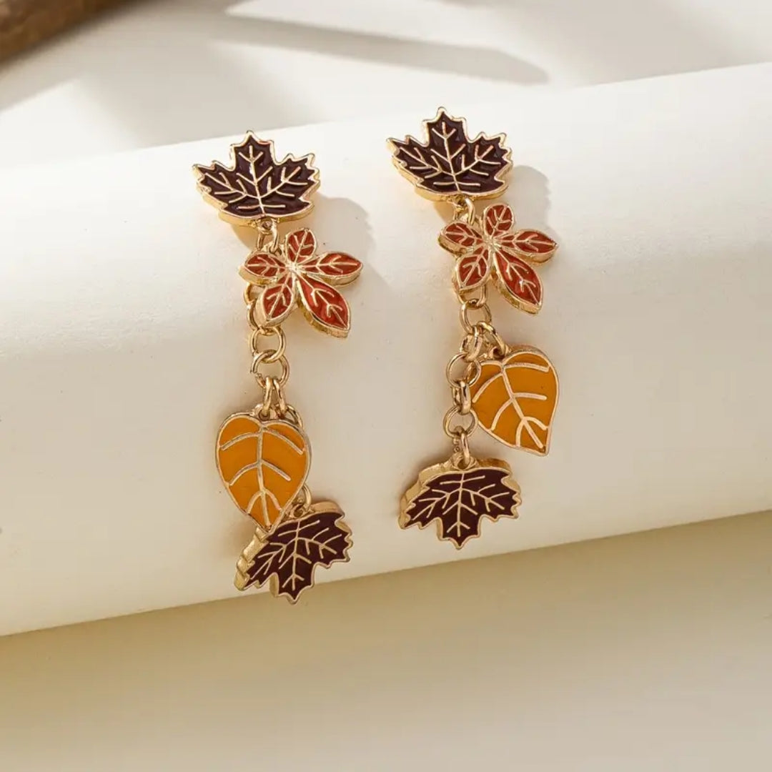 Dangling Crystal Leaf Earrings