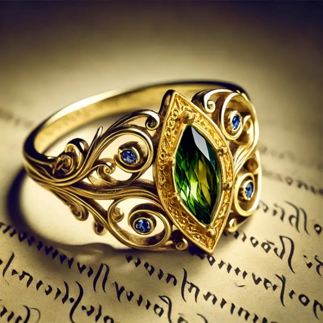 Exotic Green &amp; Blue Oval Gold Ring