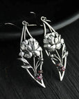 Boho Floral Earrings with Crystals in Sterling Silver