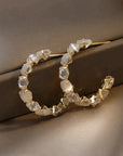 Luxury White Opal and Crystal Earrings in Gold