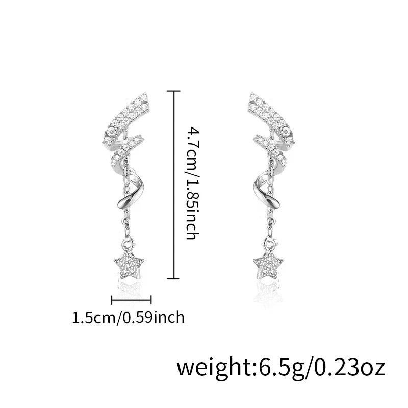 Silver Dangling Star Zirconia Earrings