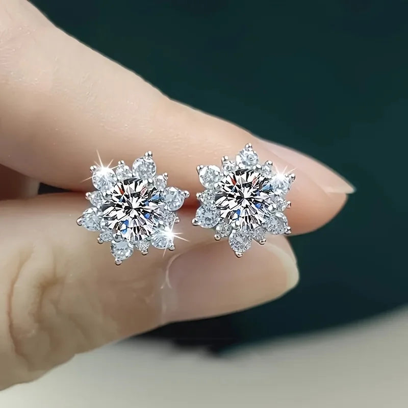 Flower Crystal Silver Earrings