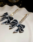 Black Bow Zirconia Dangle Earrings