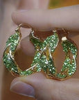 Elegant Twisted Green Zirconia Hoop Earrings