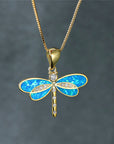 Dragonfly Necklace in Gold with Opal